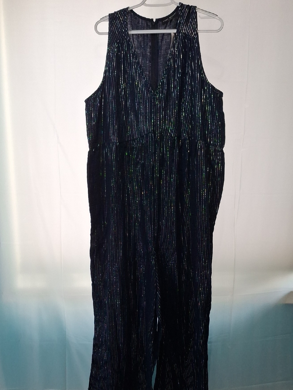 Lane Bryant Navy Blue Shimmery Stripe Sleeveless Jumpsuit Nwt